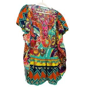 Kareena’s Boho Beaded Mini Dress Cover-Up M Colorful Embroidered Resortwear
